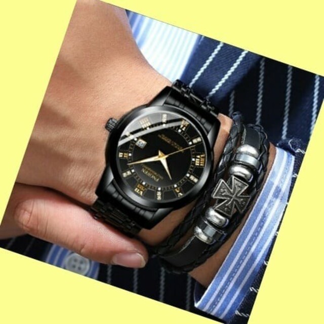 メンズ腕時計　大ヒット　ビジネス　高品質　デイトクォーツ　電池式　大特価　黒