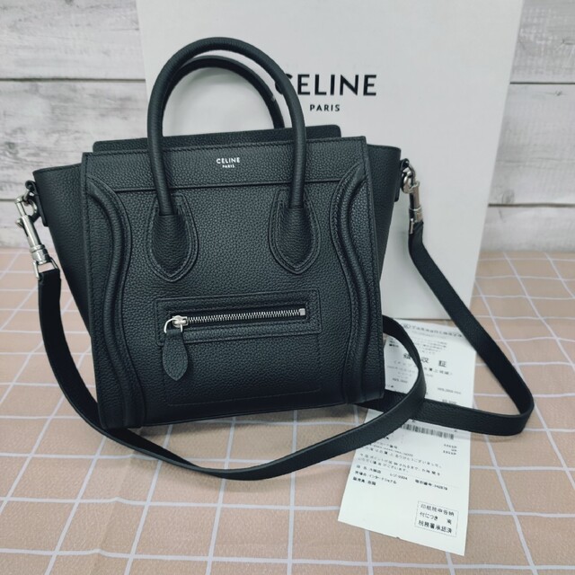 定番の冬ギフト 美品CELINE ラゲージ ナノ ブラック ドラムドカーフ