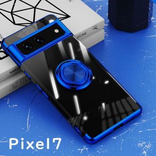 グーグルピクセル(Google Pixel)のPixel 7 ケース 透明 TPU リング ブルー(Androidケース)