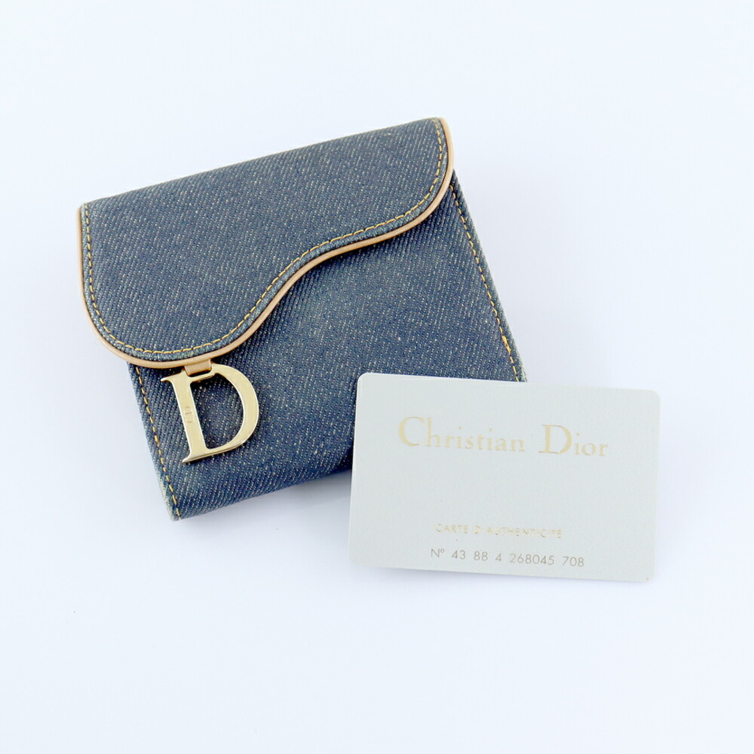 Christian Dior クリスチャンディオール サドル 二つ折り財布 デニム 青 ブルー メンズ レディース 【バッグ】【中古】