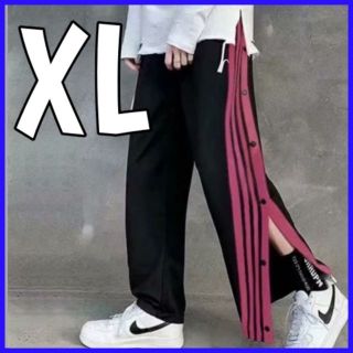 ワイドパンツ ピンクライン  サイドボタン イージー  メンズ レディース XL(カジュアルパンツ)