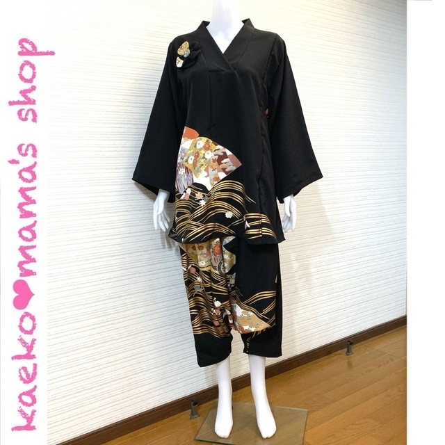 サルエルパンツ✿総丈88㎝✿黒留袖✿和モダン(着物リメイク)11 サルエルパンツ✿総丈88㎝✿黒留袖✿和モダン(着物リメイク)11
