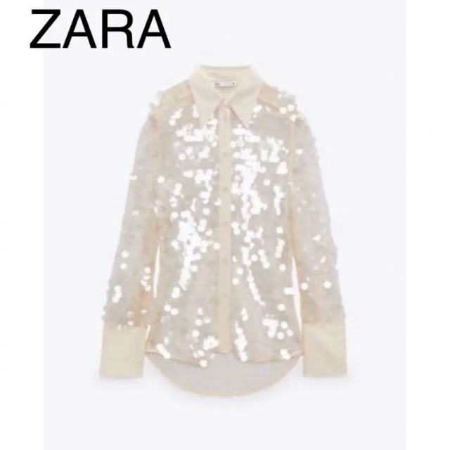 ZARA(ザラ)の新品　ZARA 総スパンコール　ジャカード織レース　シャツ　タグ付 レディースのトップス(シャツ/ブラウス(長袖/七分))の商品写真