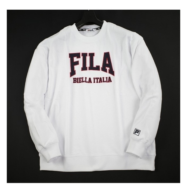 FILA(フィラ)のFILAビッグシルエット 刺繍ロゴカレッジスウェット/白/L 新品 メンズのトップス(スウェット)の商品写真