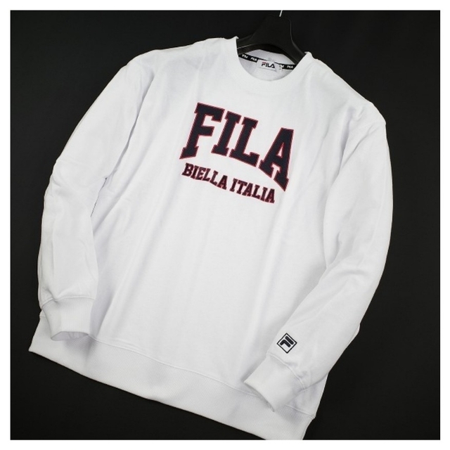 FILA(フィラ)のFILAビッグシルエット 刺繍ロゴカレッジスウェット/白/L 新品 メンズのトップス(スウェット)の商品写真