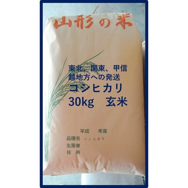 令和４年産　コシヒカリ玄米30kg(農協出荷は一等米)山形県産　米/穀物