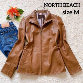 高級　NORTH BEACH　ラムレザージャケット　革ジャン　キャメル　サイズM(ライダースジャケット)