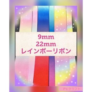 サテンリボン ♥️ 9mm, 22mm 両面サテンリボン レインボー柄　12m(各種パーツ)