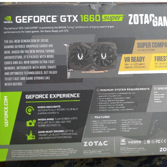 PCパーツZOTAC GAMING Geforce GTX 1660 SUPER