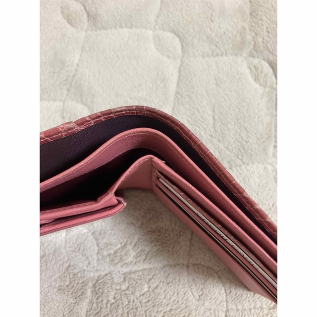 日本製クロコダイル/ピンク財布/二つ折り/コンパクト