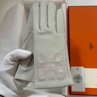 未使用品 HERMES エルメス スタッズ　防寒具　S　タグ付 手袋 カシミヤ/ポリアミド ライトピンク