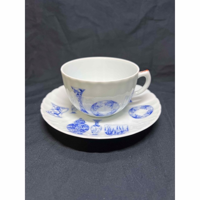 深川製磁 ブルーチャイナ 菊割紅茶碗皿グラス/カップ