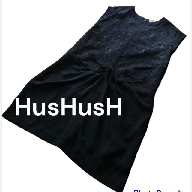 HusHush(ハッシュアッシュ)のHusHusH 黒 ワンピース サイズ2 Ｍサイズ結婚式パーティフォーマル レディースのワンピース(ひざ丈ワンピース)の商品写真
