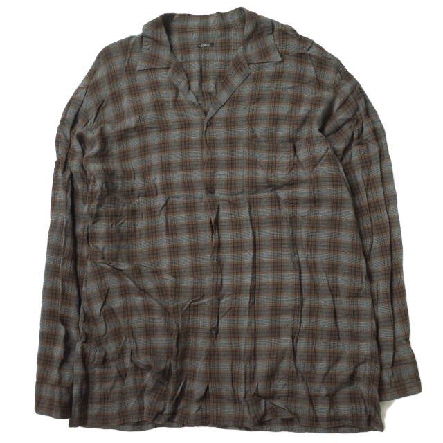 約55cm身幅COMOLI コモリ 19SS 日本製 レーヨン オープンカラーシャツ P01-01013 3 BROWN CHECK 長袖 チェック トップス【COMOLI】