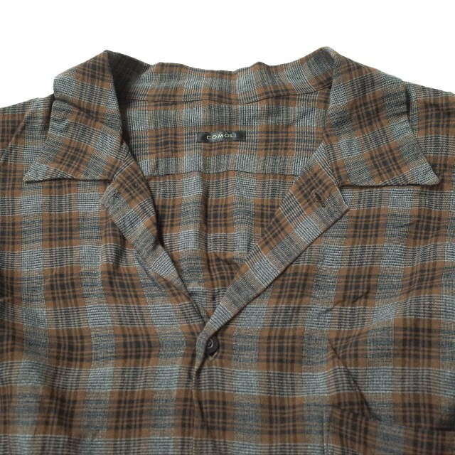 COMOLI コモリ 19SS 日本製 レーヨン オープンカラーシャツ P01-01013 3 BROWN CHECK 長袖 チェック トップス【COMOLI】