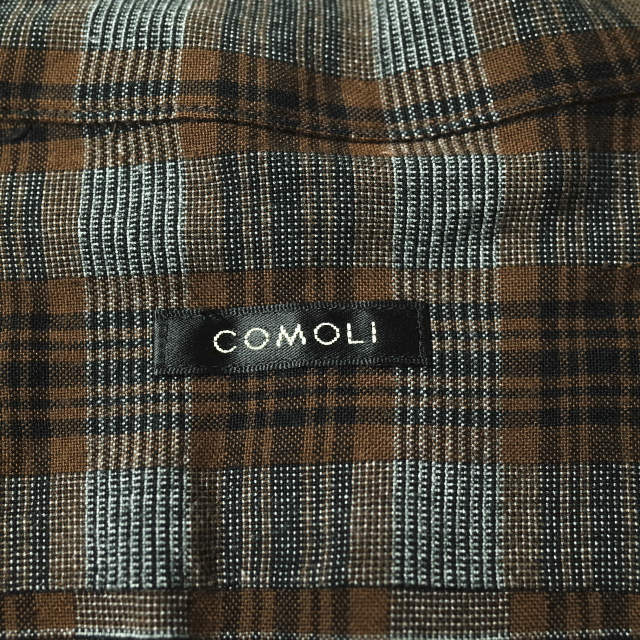 COMOLI コモリ 19SS 日本製 レーヨン オープンカラーシャツ P01-01013 3 BROWN CHECK 長袖 チェック トップス【COMOLI】