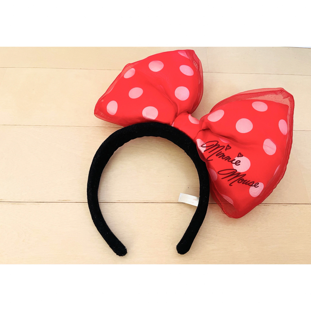 ディズニー正規品 春キャン 赤チェックリボン ミニー カチューシャ