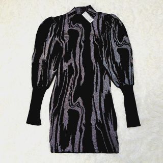 リバーアイランド(RIVER ISLAND)の【RiverIsland】タグ付き未使メタリックラメラインリブニットワンピース(ひざ丈ワンピース)