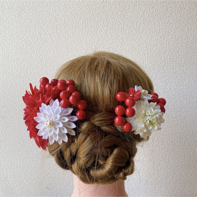 つまみ細工と造花の髪飾り(6)