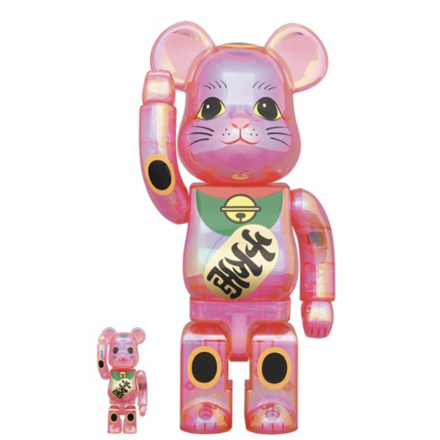 新品　未開封　BE@RBRICK 招き猫 桃色透明メッキ 100％ & 400％