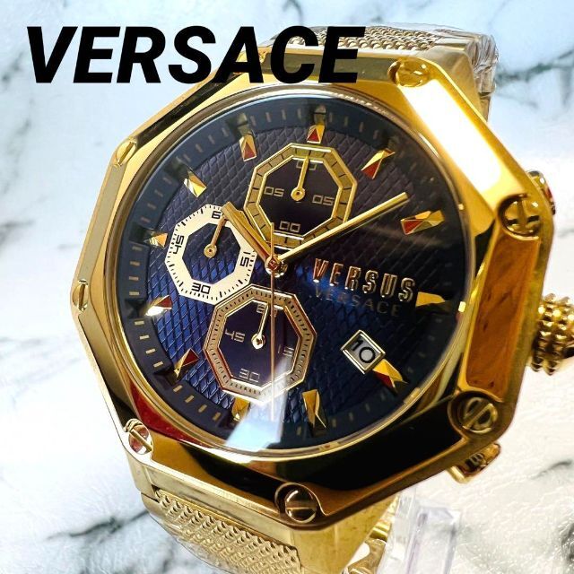 【新品未使用】ヴェルサーチ ゴールド ステンレススチール メンズ腕時計