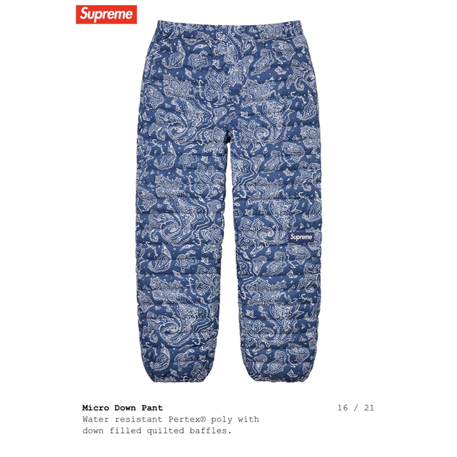 Supreme(シュプリーム)のsupreme micro down pant ペイズリー XL Blue  メンズのパンツ(その他)の商品写真