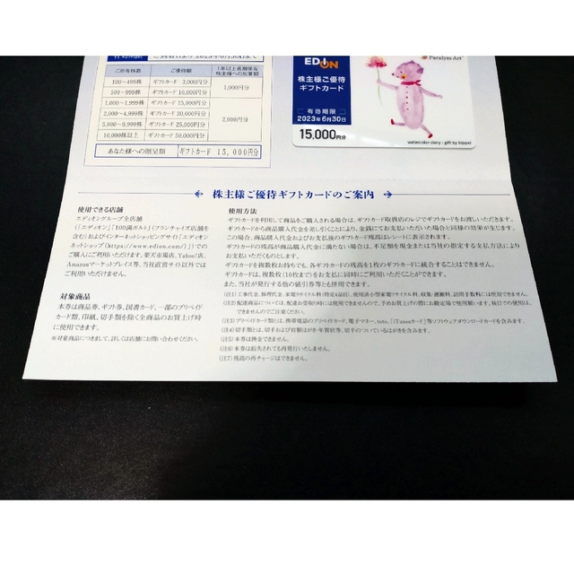 ☆匿名配送★ エディオン 株主優待  15,000円分★EDION☆ チケットの優待券/割引券(ショッピング)の商品写真