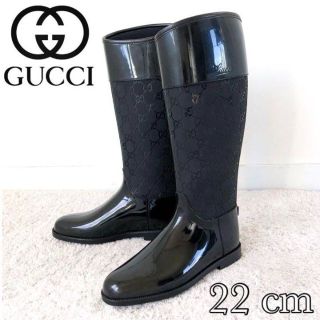 グッチ(Gucci)の【未使用級】GUCCI グッチ GGマーク レインブーツ ラバー ブラック 35(レインブーツ/長靴)