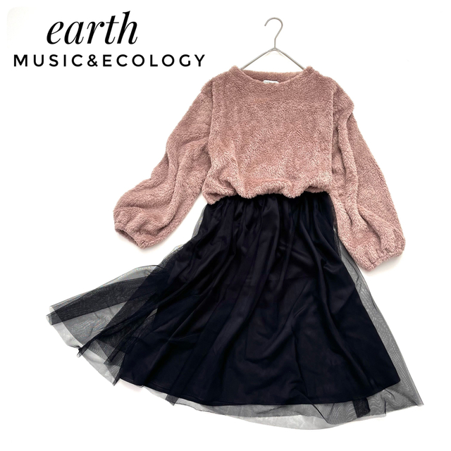 earth music & ecology(アースミュージックアンドエコロジー)のearth music&ecology✨長袖 ワンピース チュールレース ピンク レディースのワンピース(ひざ丈ワンピース)の商品写真