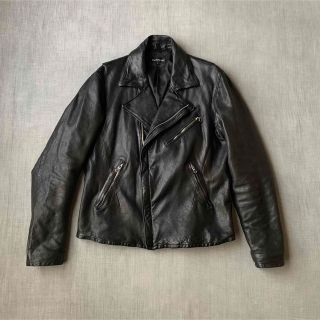 ジャックローズ(JACKROSE)の美品 JACKROSE ラムレザー ダブルライダース ジャケット XL ブラック(ライダースジャケット)