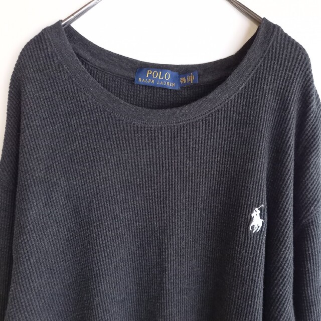 POLO RALPH LAUREN(ポロラルフローレン)のポロラルフローレン　サーマル　ロングTシャツ　ワッフル　刺繍ロゴ　チャコール メンズのトップス(Tシャツ/カットソー(七分/長袖))の商品写真