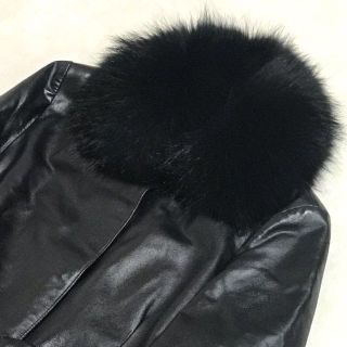 大きいサイズ】イブルース レザーコート ベルト ラクーンファー