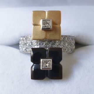 吉田綾子 ダイヤモンド×オニキス フラワー リング K18WG 0.83ct