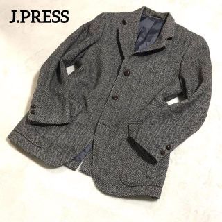 【美品】ジェイプレス　ツイードジャケット　ヘリンボーン柄　くるみボタン　グレー