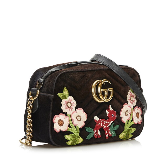 グッチ GGマーモント バンビ フラワー チェーン ショルダーバッグ 447632 ベロア レディース GUCCI 【223-82448】