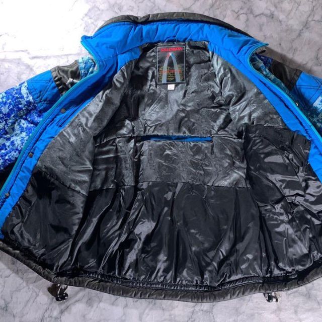 00s SALOMON スノボ 総柄 中綿 テック ジャケット ブルゾン 青 黒 00s SALOMON スノボ 総柄 中綿 テック ジャケット ブルゾン 青 黒