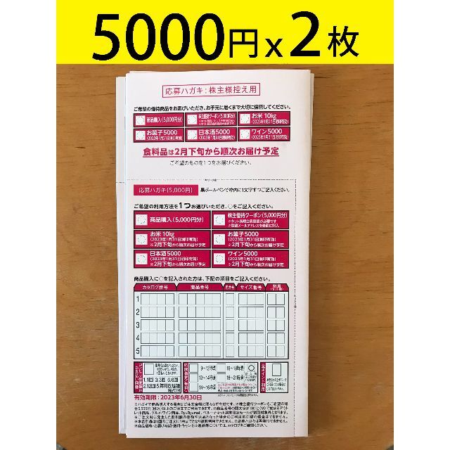 優待券/割引券ベルーナ 株主優待 5000ｘ2枚　2023年6月末迄　かんたんラクマパック送料