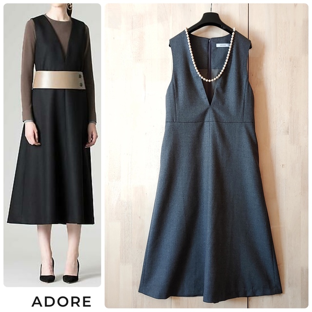 ◆幻◆ 希少美品　定価5.4万円 ADORE サキソニーストレッチワンピース