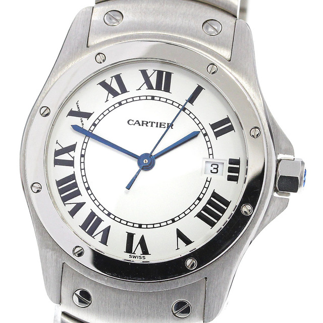2022最新のスタイル MM サントスクーガー 【CARTIER】カルティエ ☆良品 - Cartier デイト ボーイズ_722100 クォーツ W20027K1 腕時計(アナログ)