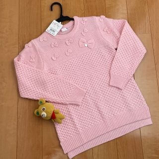 ミキハウス(mikihouse)の★ミキハウス★リボンモチーフ★ニットセーター★130★新品★しっかり暖か★ピンク(ニット)