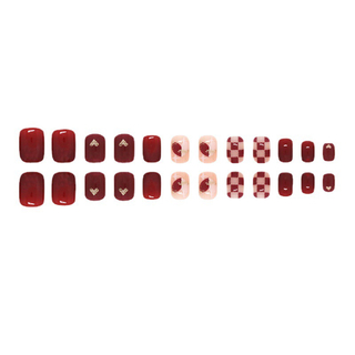 【限定！！】ネイルチップ 赤 ワインレッド 韓国  チェック クリスマス ハート コスメ/美容のネイル(つけ爪/ネイルチップ)の商品写真