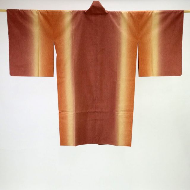 《道中着着物衿コート『大島紬』木目縞縦ぼかし■赤褐色◆正絹着物上◆CM11-1》