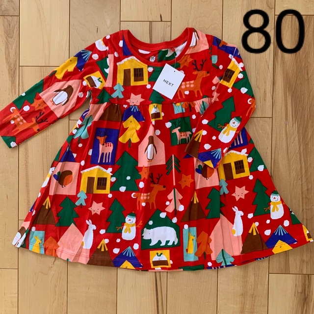 NEXT(ネクスト)の【☆新品☆】80 レッドキャラクター　クリスマス　ワンピース キッズ/ベビー/マタニティのベビー服(~85cm)(ワンピース)の商品写真