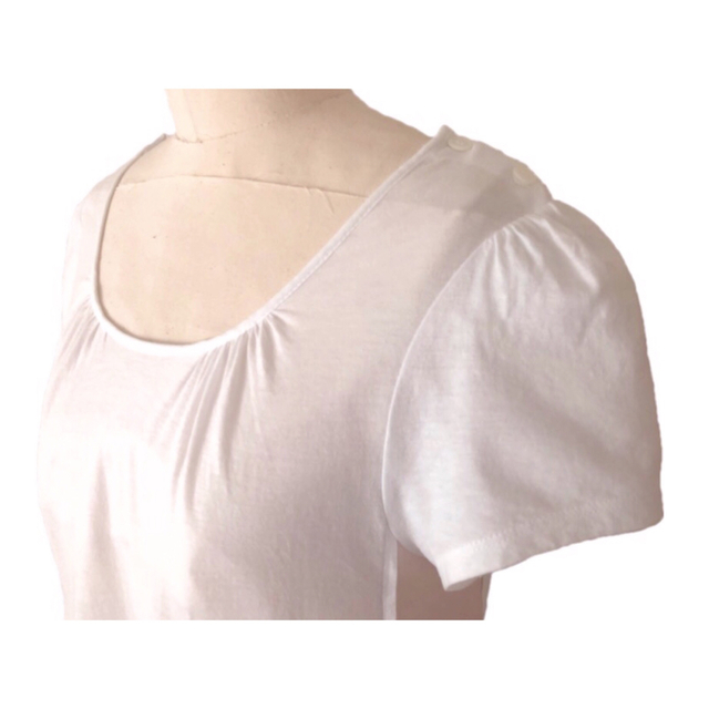 miumiu(ミュウミュウ)のミュウミュウ/メッシュペプラムカットソー ブラウス tシャツ フリル 白 レディースのトップス(Tシャツ(半袖/袖なし))の商品写真