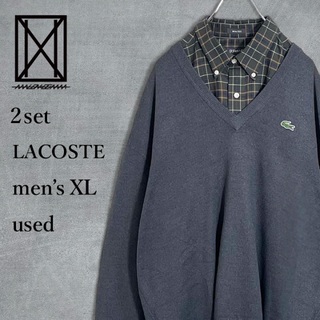 コーディネート販売2点セット LACOSTE ラコステ セーター×チェックシャツ