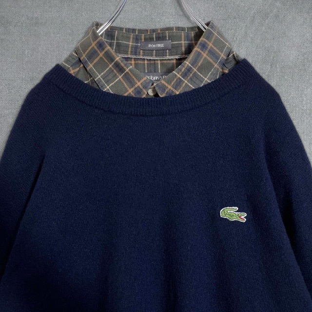 コーディネート販売2点セット LACOSTE ラコステ セーター×チェックシャツ