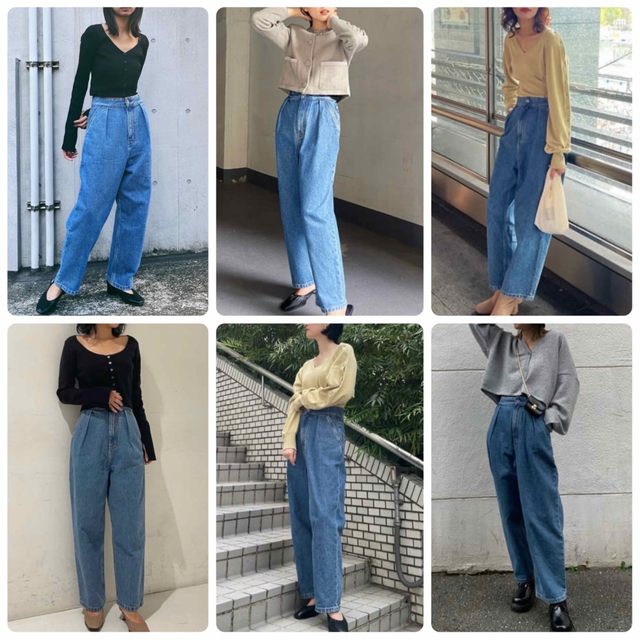 moussy(マウジー)の美品　【M_ 】　タックワイドパンツ　テーパードデニム　ハイウエスト　ルーズ レディースのパンツ(デニム/ジーンズ)の商品写真