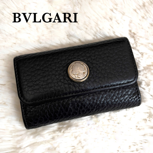 ブルガリ BVLGARI 6連 キーケース モネーテ ユニセックス シボ革 黒