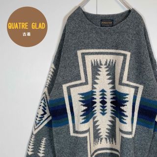 ペンドルトン(PENDLETON)の【人気デザイン】PENDLETON ニット古着 サイズM 両面デザイン 灰色(ニット/セーター)