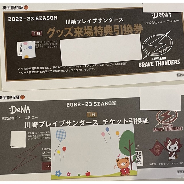 川崎ブレイブサンダース　チケット　優待券 チケットの優待券/割引券(その他)の商品写真